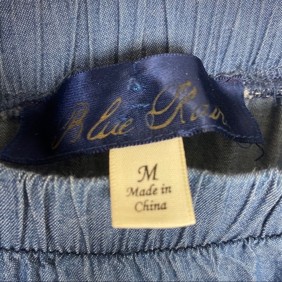 BLUE RAIN Blue Embroidered BOHO Off-Shoulder Mini Dress w/ Pockets Medium - Picture 7 of 10